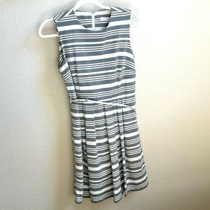 Grey and white striped fit n flare dress